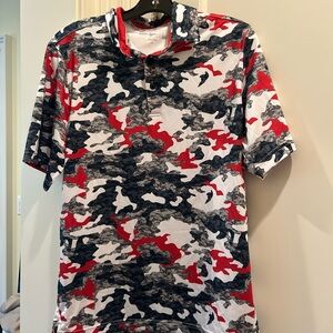 Walter Hagen Men's Polo Shirt - Red, Black, and White Camouflage